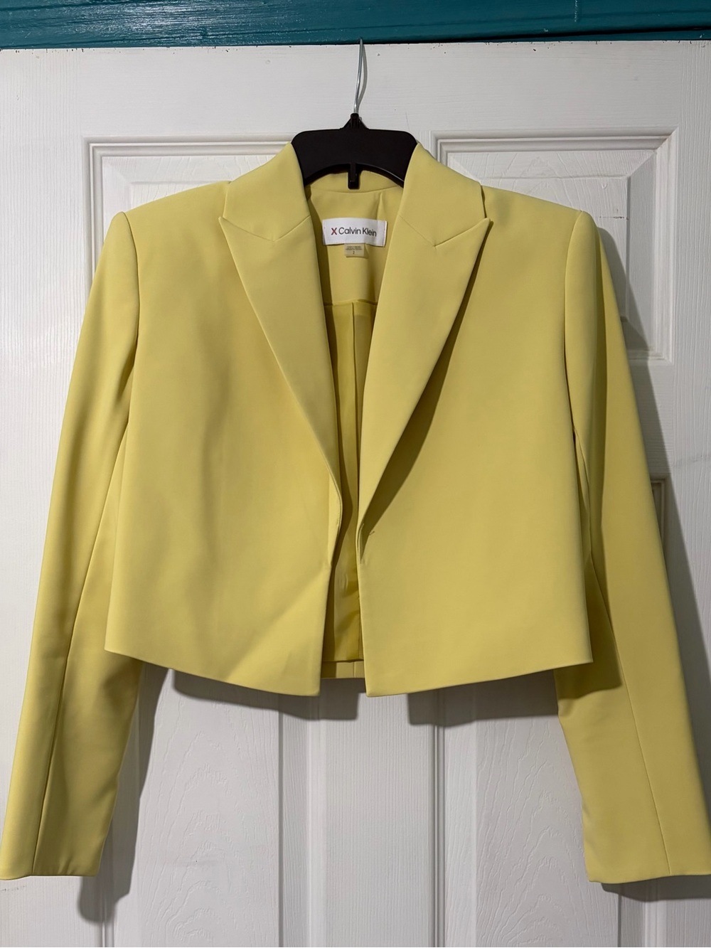 Calvin Klein Lemon Yellow Cropped Notch Lapel Blazer
